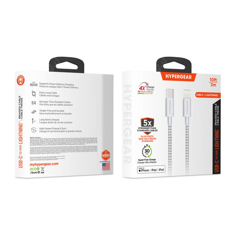 HyperGear 10 ft. 300cm USB-C to Lightning Braided Charge and Sync Cable 15965
